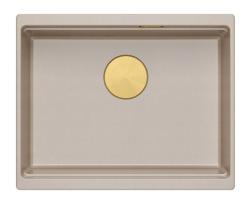 Quadri Newport II graniet onderbouw beige spoelbak 560x450mm met gouden plug en afvoerkapje 1208971765