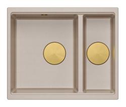 Quadri Newport II beige 1,5 spoelbak graniet opbouw en onderbouw spoelbak 555x460mm met gouden plug 1208971768