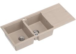 Quadri Luton opbouw dubbele graniet spoelbak pearl beige met afdruipgedeelte 116x50 cm met RVS plug 1208971812