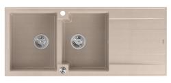 Quadri Luton opbouw dubbele graniet spoelbak pearl beige met afdruipgedeelte 116x50 cm met RVS plug 1208971812