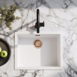 Ausmann Fibre witte spoelbak 50x40cm onderbouw, opbouw en vlakinbouw met automatische koperen plug 1208971900