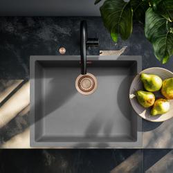 Ausmann Fibre beton grijze spoelbak 50x40cm onderbouw, opbouw en vlakinbouw met automatische koperen plug 1208971917