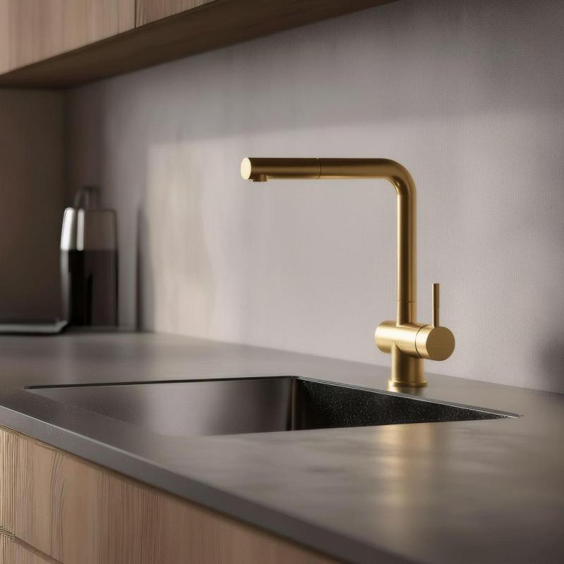 Pure.Sink Elite Steel Pulse-S keukenkraan PVD geborsteld goud  met uittrekbare uitloop en sproeistand  PS8500-60