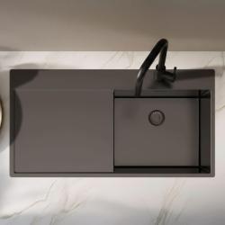 Pure.Sink Exclusivo Gun metal spoelbak met afdruipgedeelte 100x52 cm Tapwing rechts PEX47100RT-61