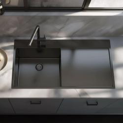 Pure.Sink Exclusivo Gun metal spoelbak met afdruipgedeelte 100x52 cm Tapwing links PEX47100LT-61