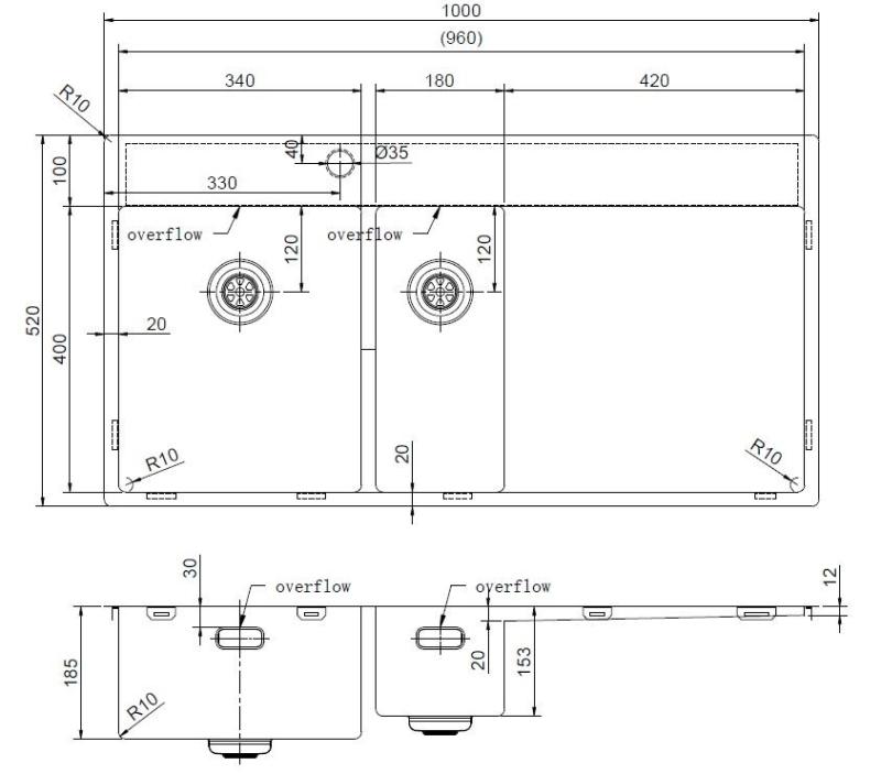 Pure.Sink Exclusivo Gun metal 1,5  spoelbak met afdruipgedeelte 100x52 cm Tapwing links PEX3418100LT-61
