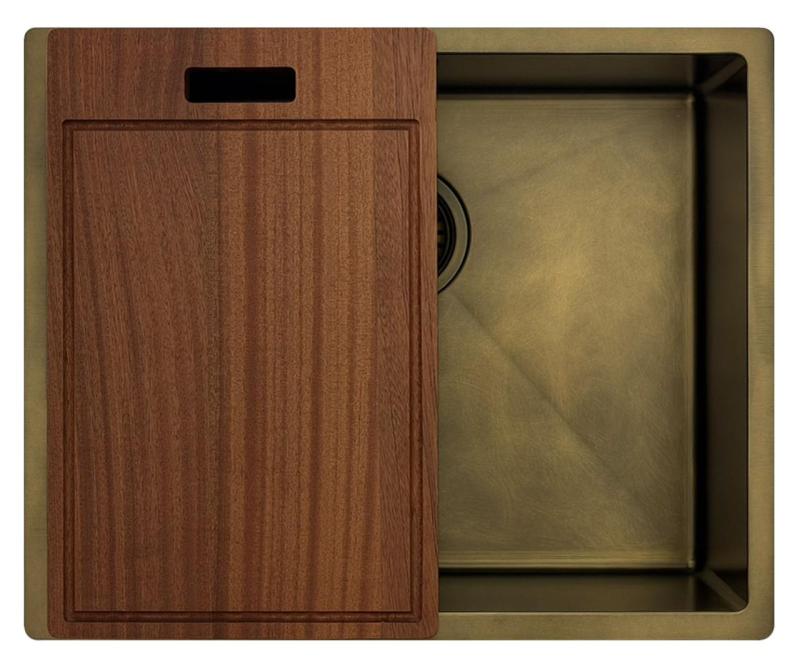 Pure.Sink Luxion PVD Antiek Bronzen spoelbak 50x40 cm onderbouw, vlakinbouw en opbouw met bodemrek PLX5040-64