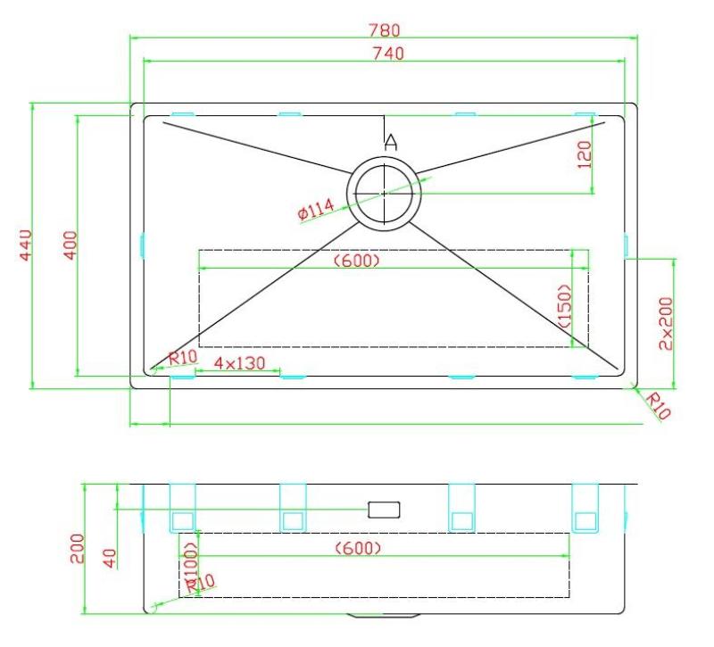 Pure.Sink Luxion Grote PVD Antiek Bronzen spoelbak 74x40 cm onderbouw, vlakinbouw en opbouw met bodemrek PLX7440-64