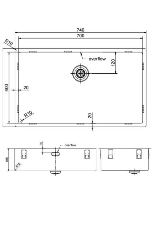 OUTLET Bekraste Pure.Sink Exclusivo grote Koperen spoelbak 70x40 cm 10mm radius onderbouw, vlakinbouw en opbouw PEX7040-62